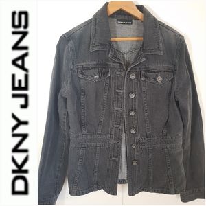 DKNY JEANS S Vintage Faded Black Denim Jacket Size Small